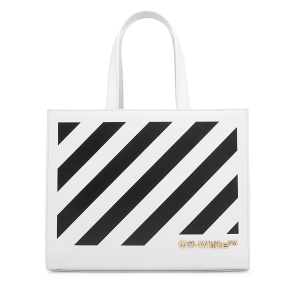 Off-White Diagonal Stripe Hybrid Leather Shopper White Black - Picture 1 of 8